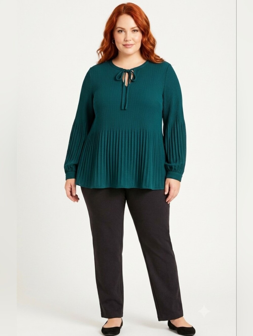 XL Teal Adrianna Papell Micropleat Blouse Plus Size